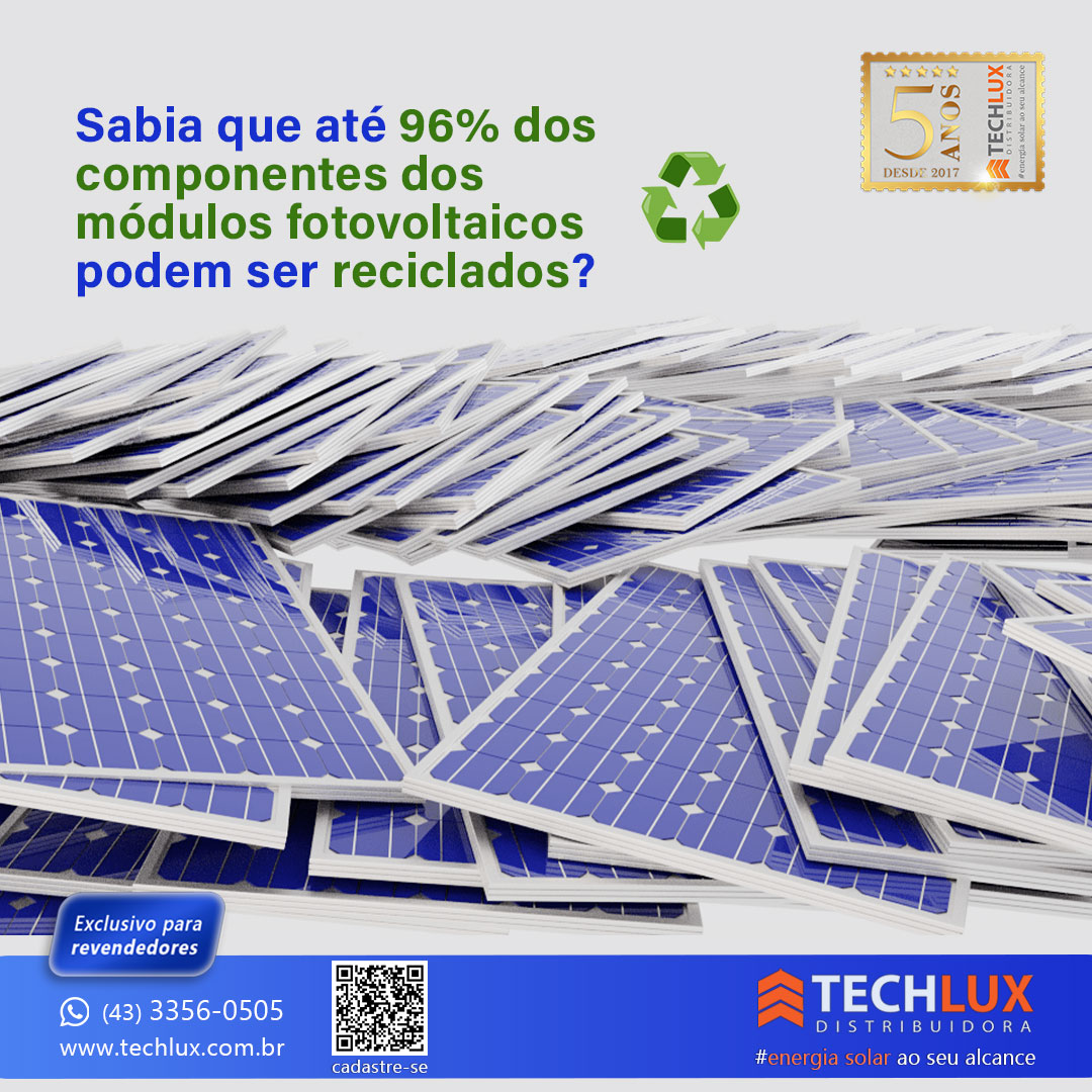 Você sabia? 96% dos componentes dos módulos fotovoltaicos podem ser reciclados