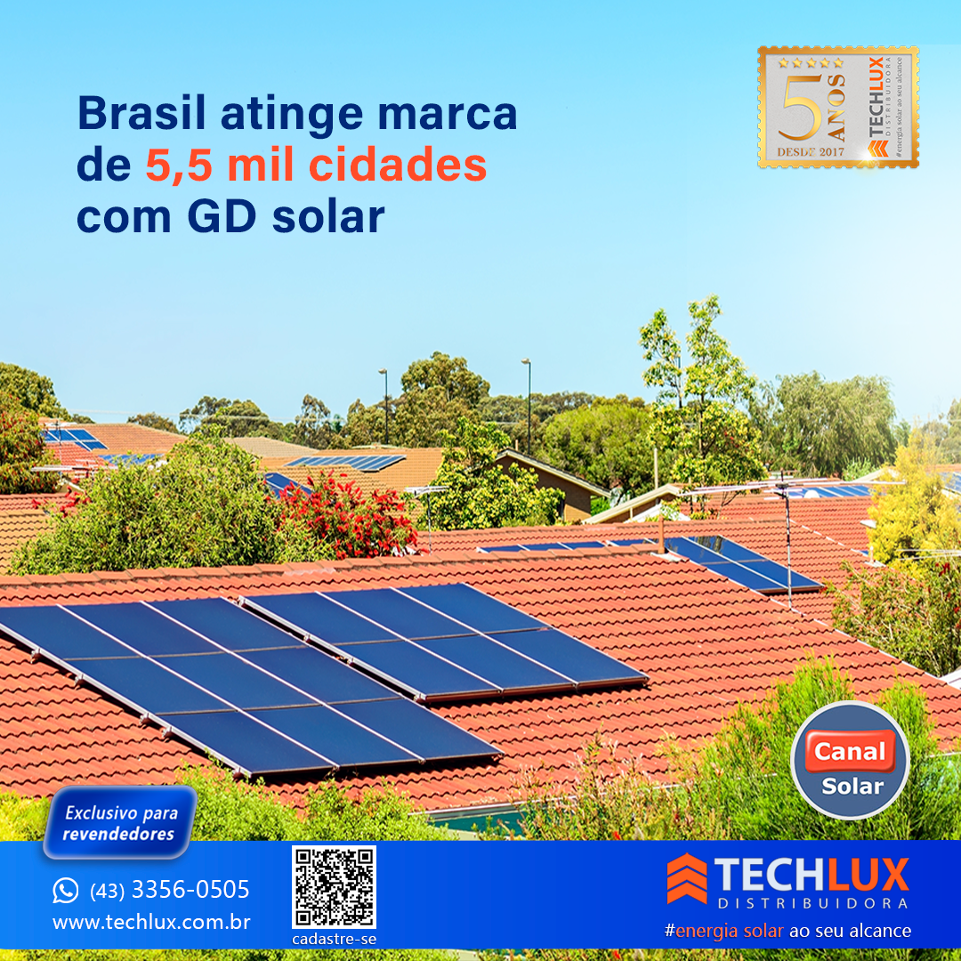 Brasil atinge marca de 5,5 mil cidades com GD solar