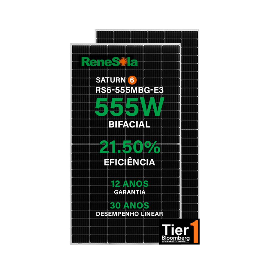 Módulo Fotovoltaico Renesola 555W Bifacial RS6-555MBG-E3 Monocristalino Halfcell