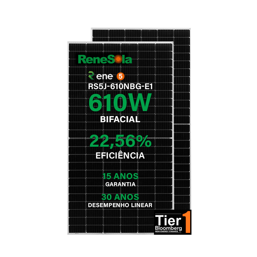 Módulo Fotovoltaico Renesola 610W Bifacial RS5J-610NBG-E1 Monocristalino Dual Glass