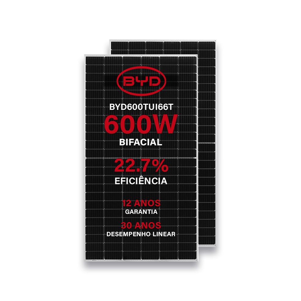 Módulo Fotovoltaico BYD Solar 600W Bifacial BYD600TUI66T Monocristalino Halfcell