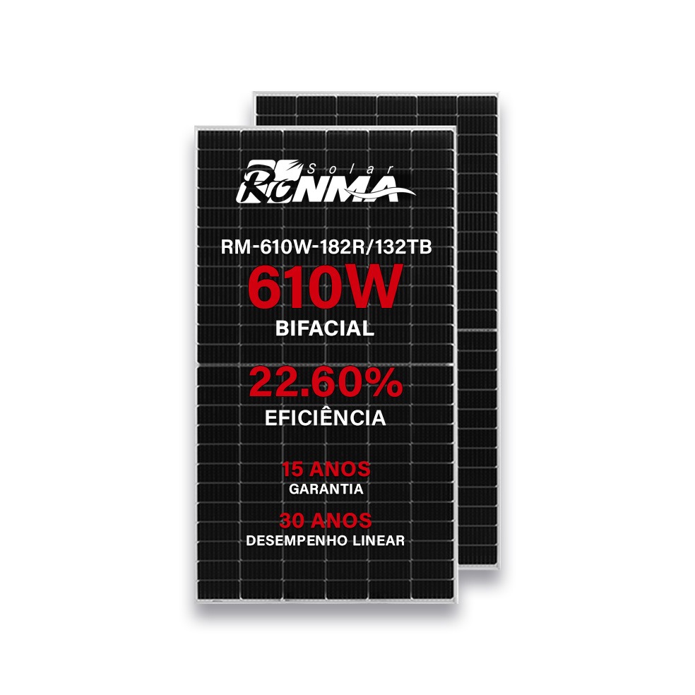 Módulo Fotovoltaico Ronma Solar 610W Bifacial RM-610 W-182R/132TB Monocristalino