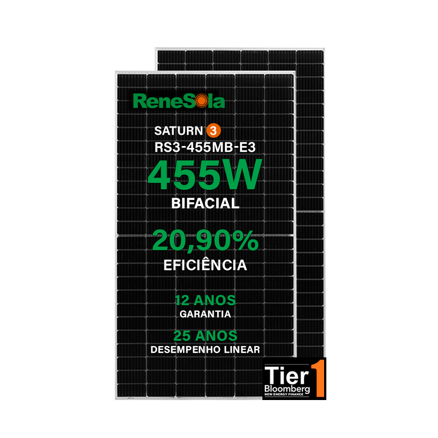 Módulo Fotovoltaico Renesola 455W Bifacial RS3-455MB-E3 Monocristalino Halfcell