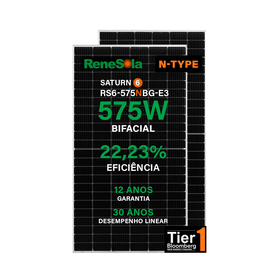 Módulo Fotovoltaico Renesola 575W RS6-575NBG-E3 Bifacial Monocristalino Halfcell